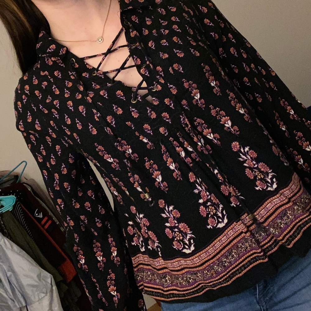Lace up patterned blouse